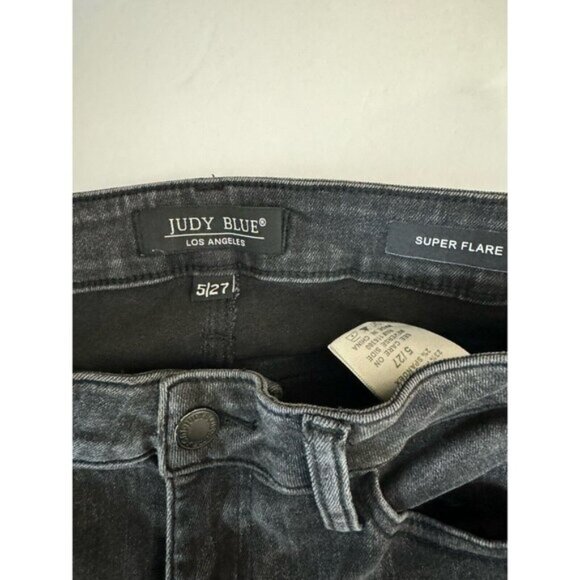 Judy Blue Size 5/27 Storm Chaser Super Flare Jeans Black Raw‎ Hem Stretch - Picture 4 of 9